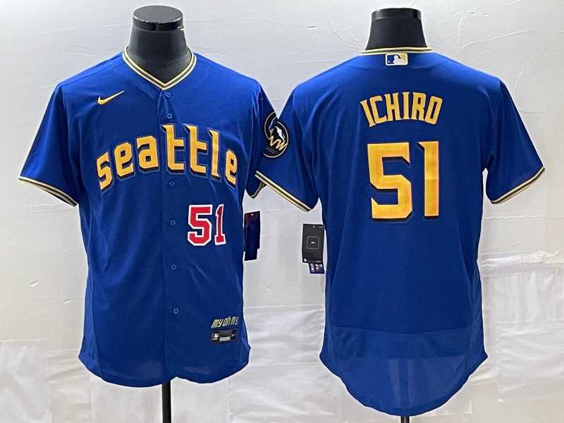 Men%27s Seattle Mariners #51 Ichiro Suzuki Number Blue 2023 City Connect Flex Base Stitched Jersey